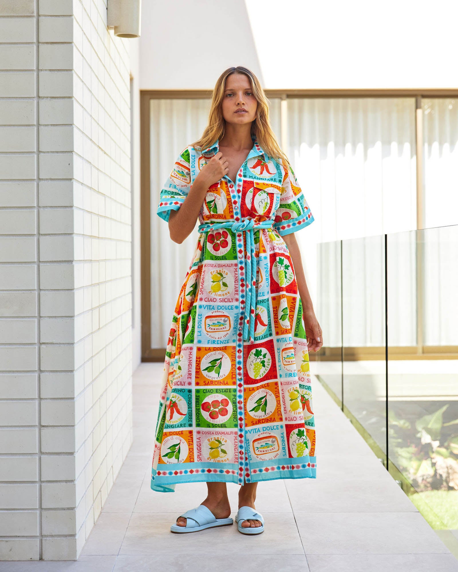 Laine Leather Slide - Sky