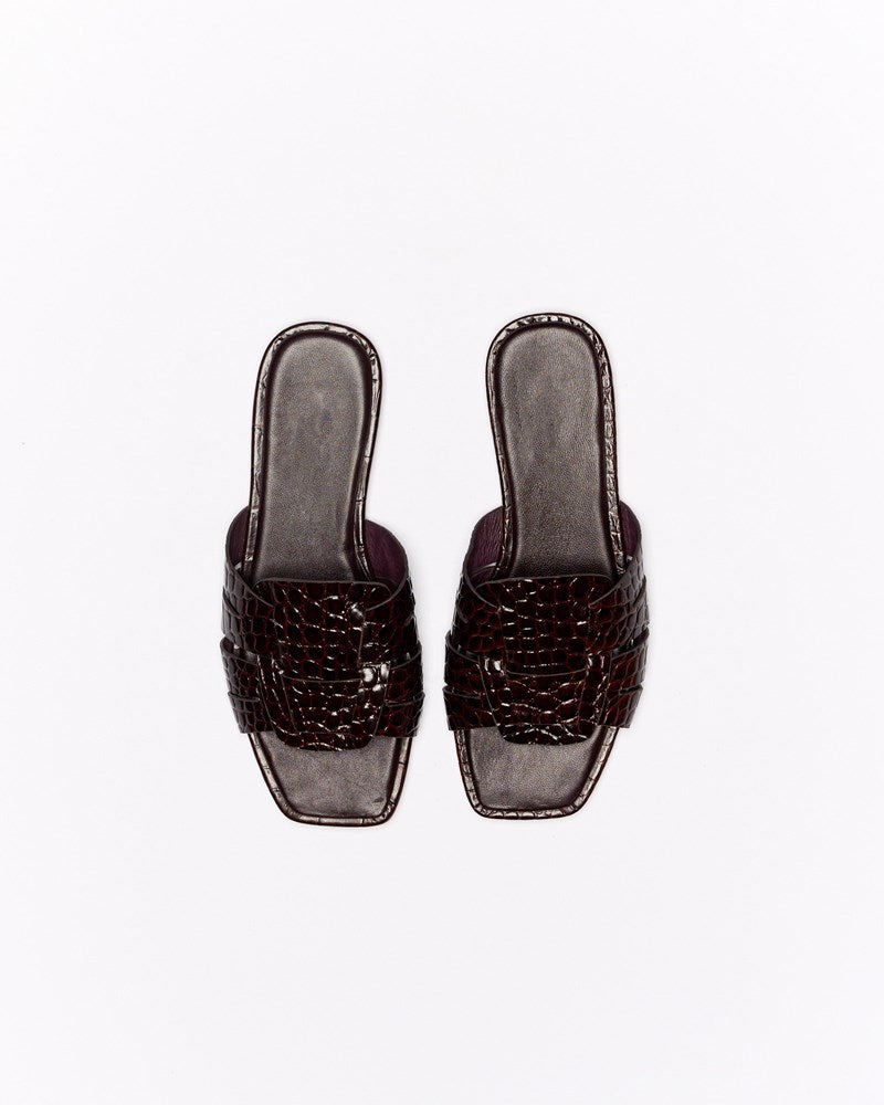 Agnes Leather Slide - Chocolate Croc