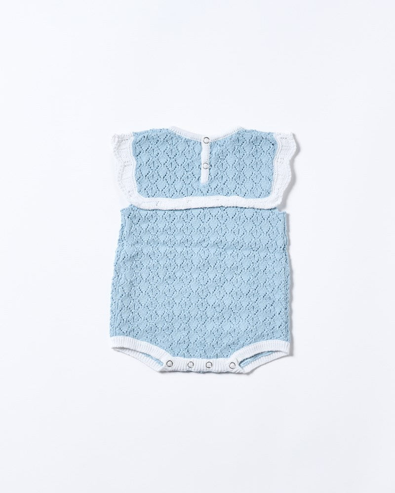 Bella Knit Romper - Blue and White