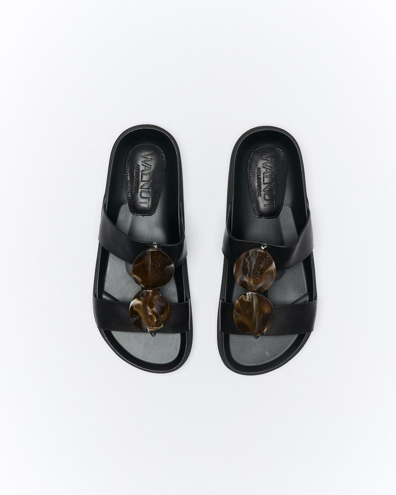 Micah Leather Slide - Black