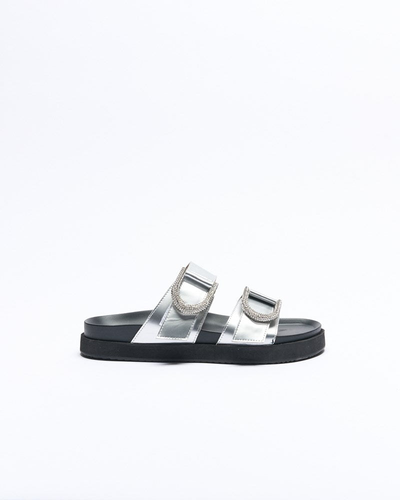 Mint Leather Slide - Silver