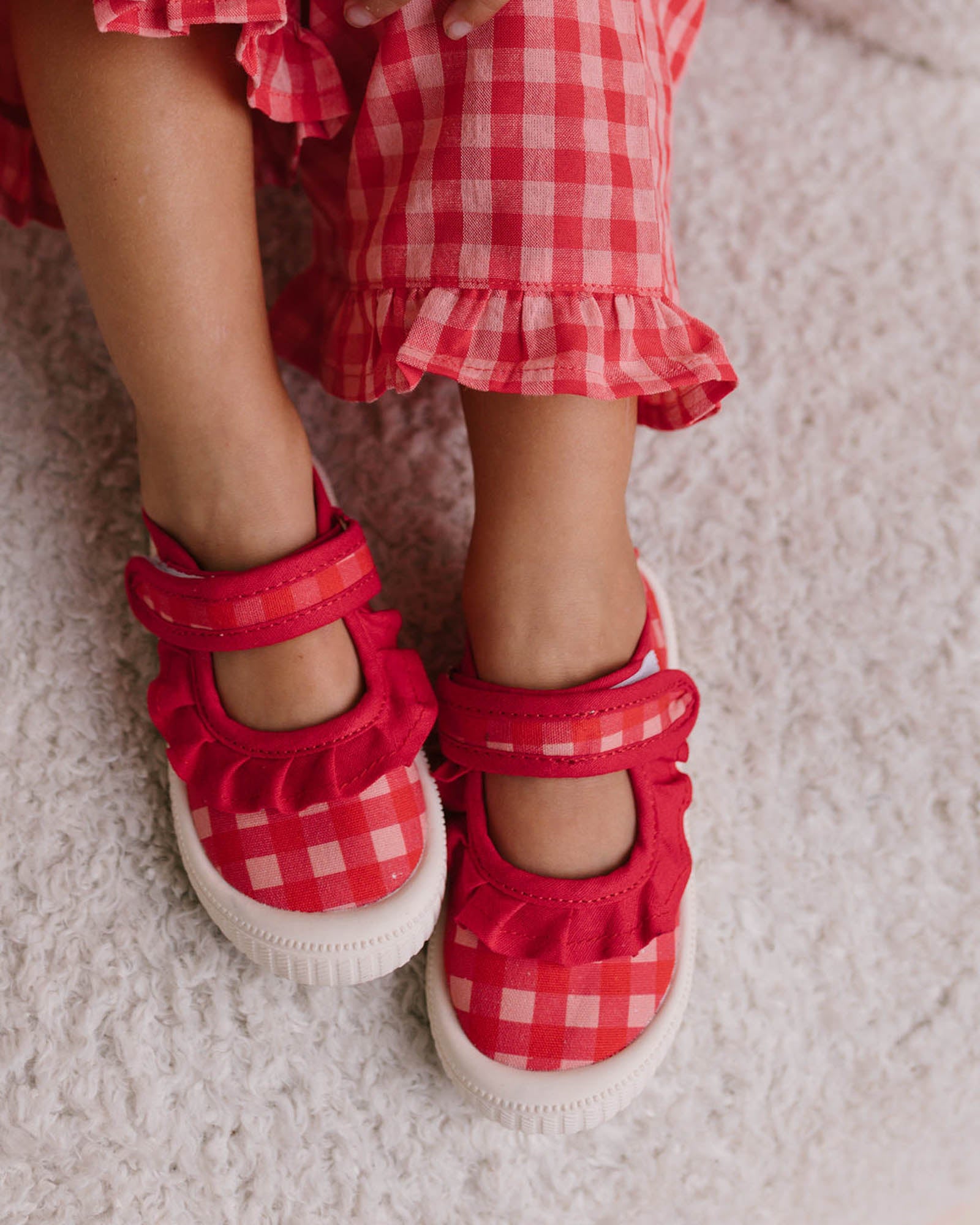 Mary Jane Frill Canvas - Pink Red Gingham
