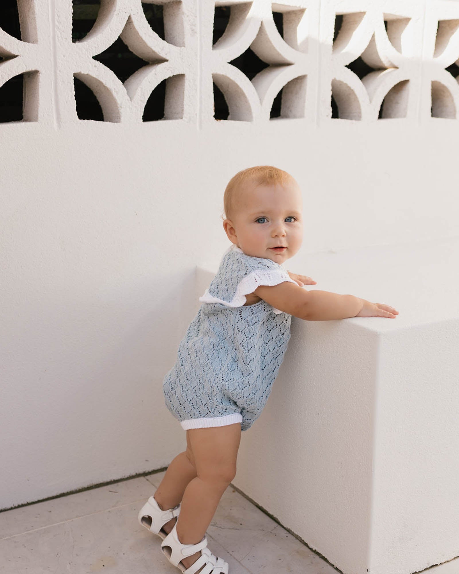Bella Knit Romper - Blue and White