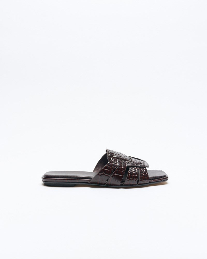 Agnes Leather Slide - Chocolate Croc