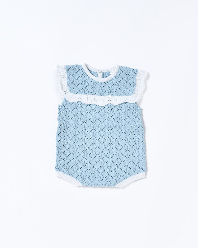 Bella Knit Romper - Blue and White