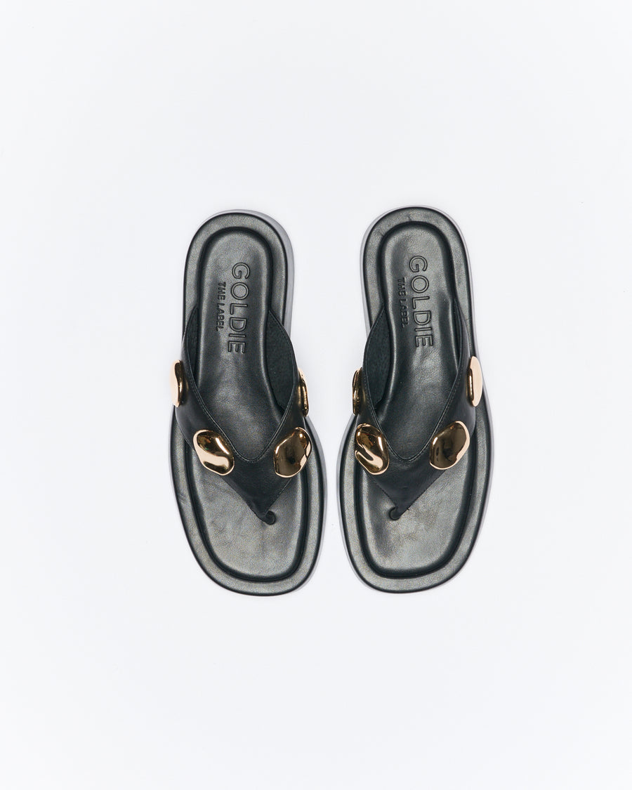 Boston Leather Slide - Black
