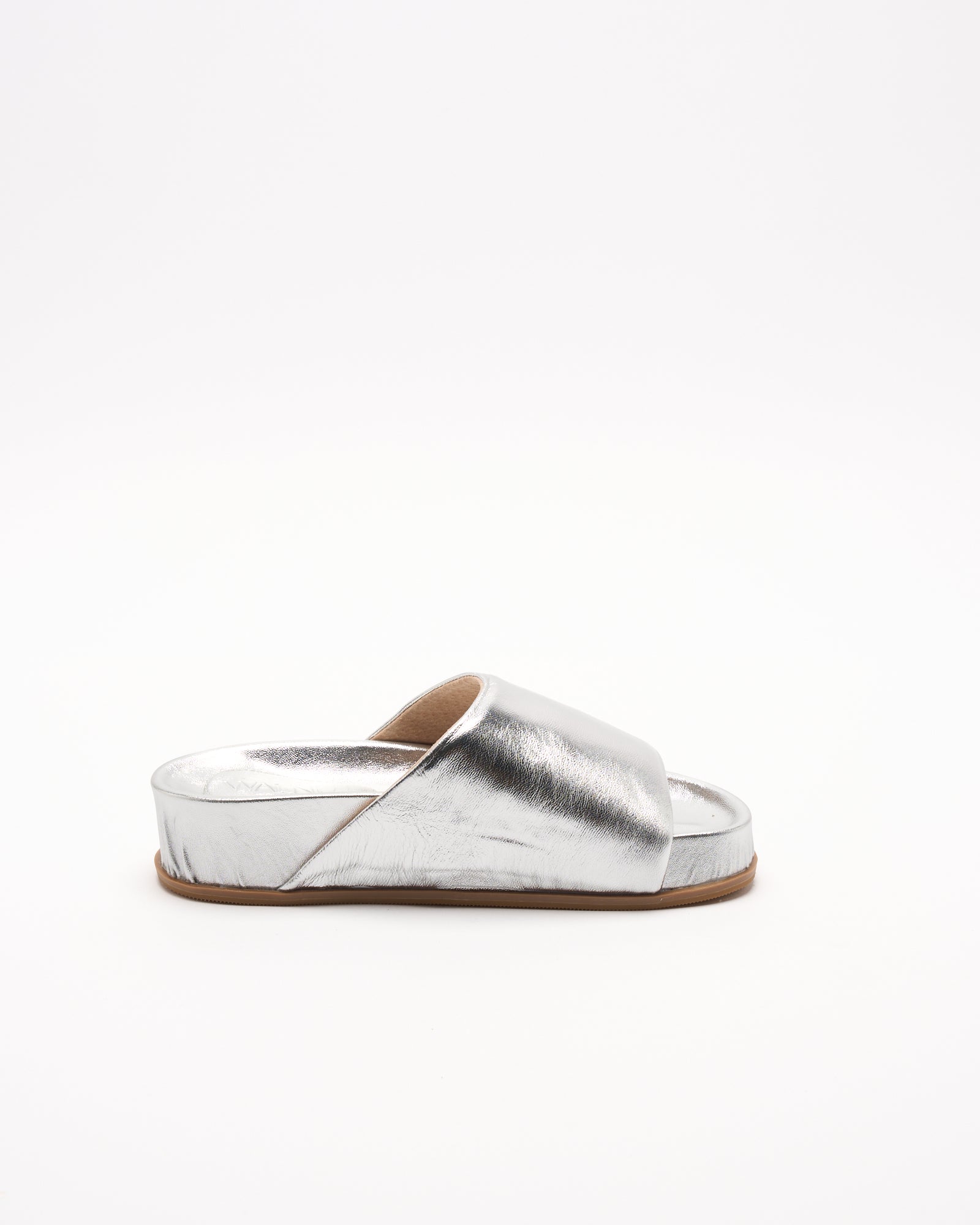 Kendall Leather Slide - Silver