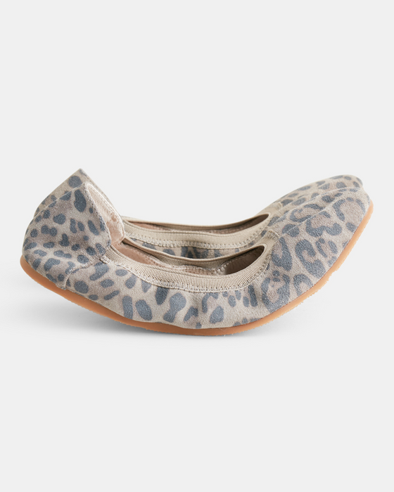 Ava Leather Ballet - Stone Leopard Suede