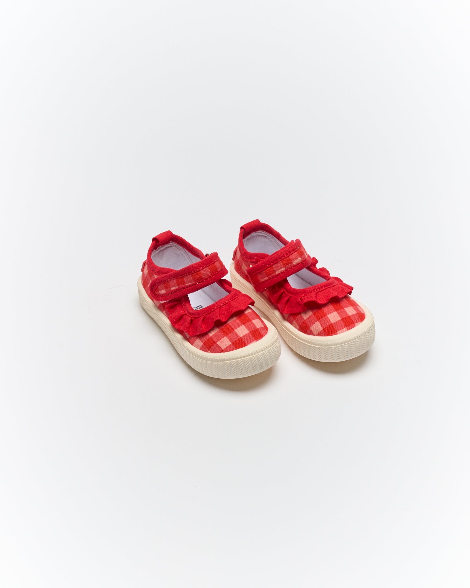 Mary Jane Frill Canvas - Pink Red Gingham