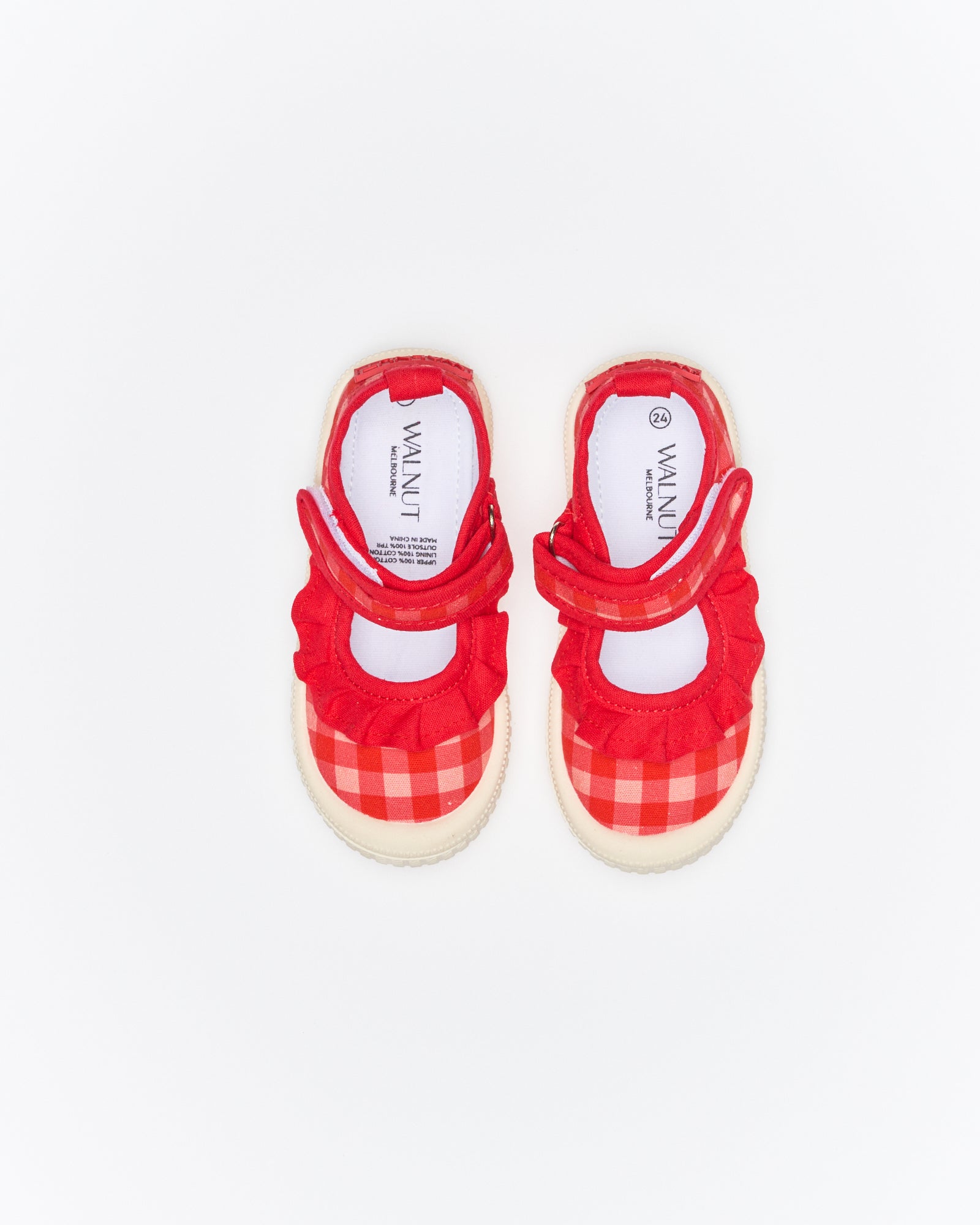 Mary Jane Frill Canvas - Pink Red Gingham