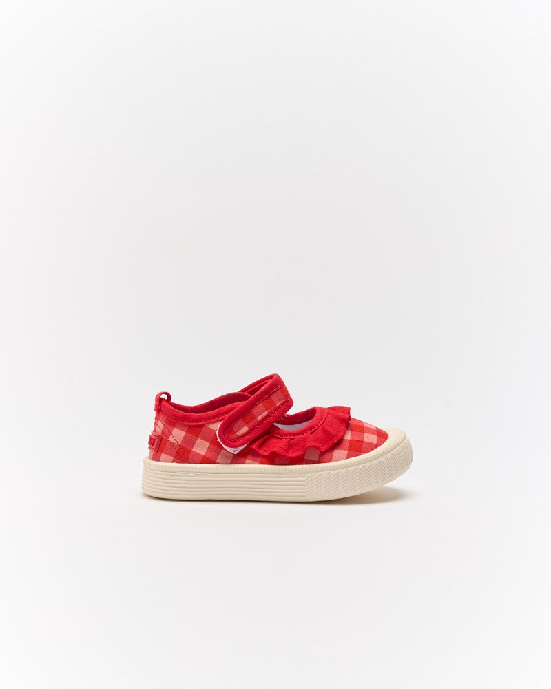 Mary Jane Frill Canvas - Pink Red Gingham