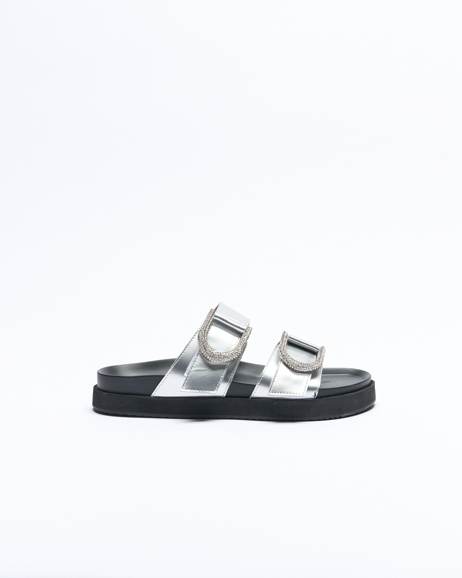 Mint Leather Slide - Silver