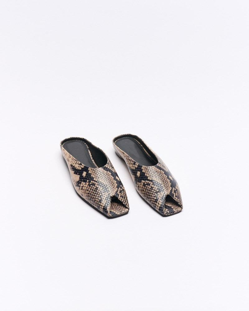Pia Leather Mule - Smoke Snake