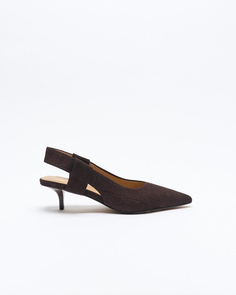 Thora Leather Heel - Chocolate Croc