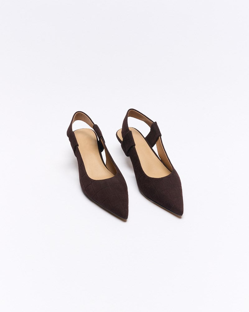 Thora Leather Heel - Chocolate Croc