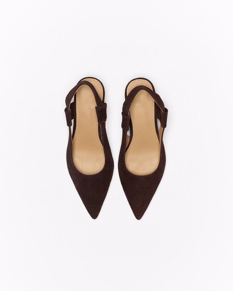Thora Leather Heel - Chocolate Croc