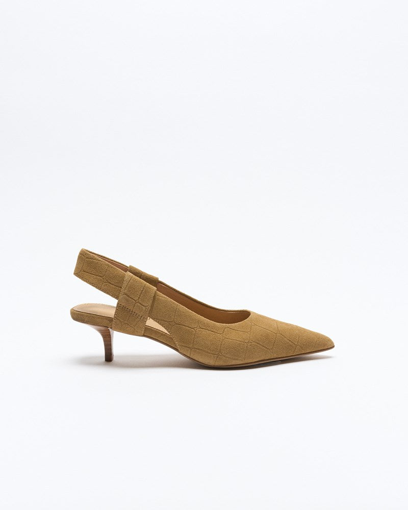 Thora Leather Heel - Tan Croc