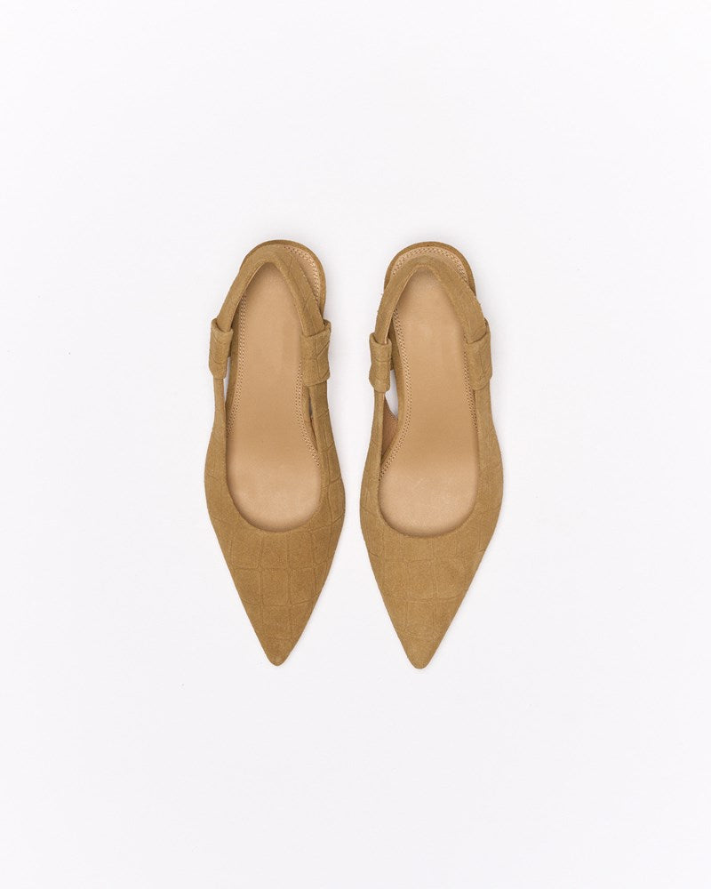 Thora Leather Heel - Tan Croc