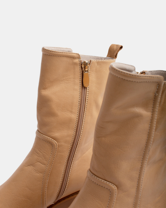 Penny Leather Boot - Beige