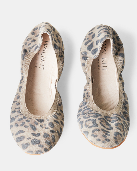 Ava Leather Ballet - Stone Leopard Suede