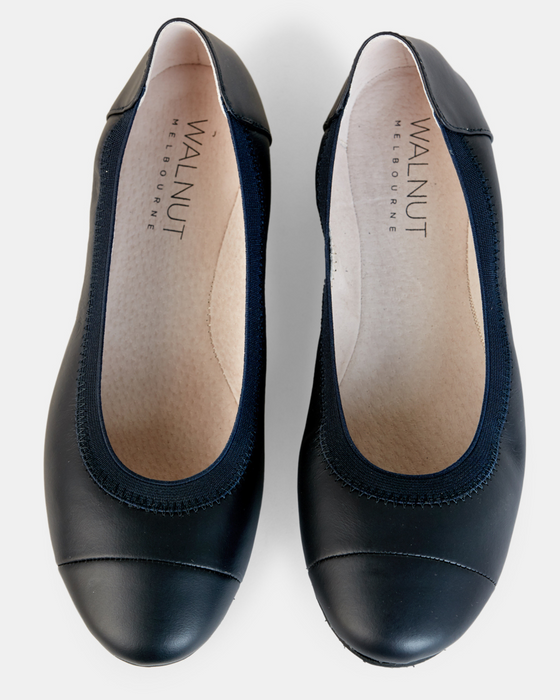 Ava Leather Ballet Flat - French Navy
