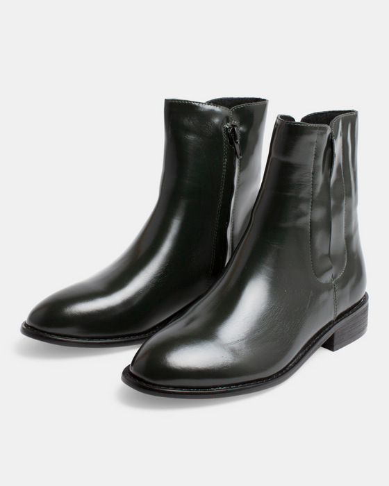Denmark Leather Boot - Dark Olive Shine