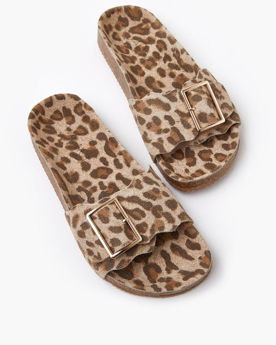 Bex Leather Slide - Ivory Leopard Suede