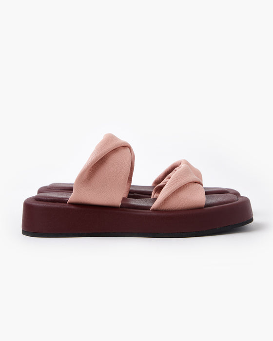 Sibi Leather Slide - Baby Pink/Burgundy