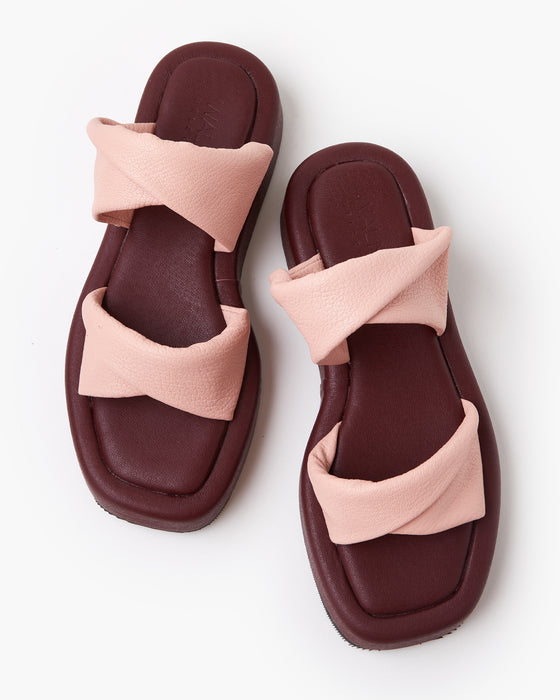 Sibi Leather Slide - Baby Pink/Burgundy